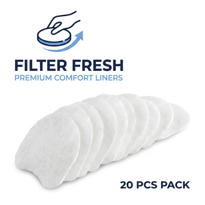 A pack of 20 white comfort liners for a pet bed, shown fanned out on a white background with a blue 'Filter Fresh' logo and '20 PCS PACK' text.