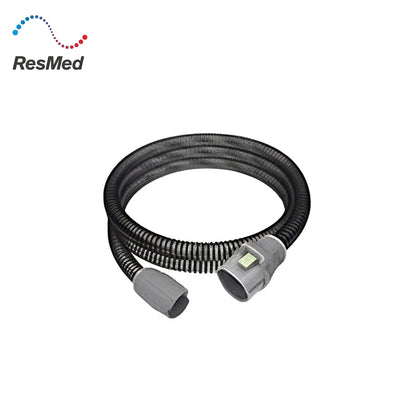 Gray hose with connectors on a white background, featuring ResMed logo.