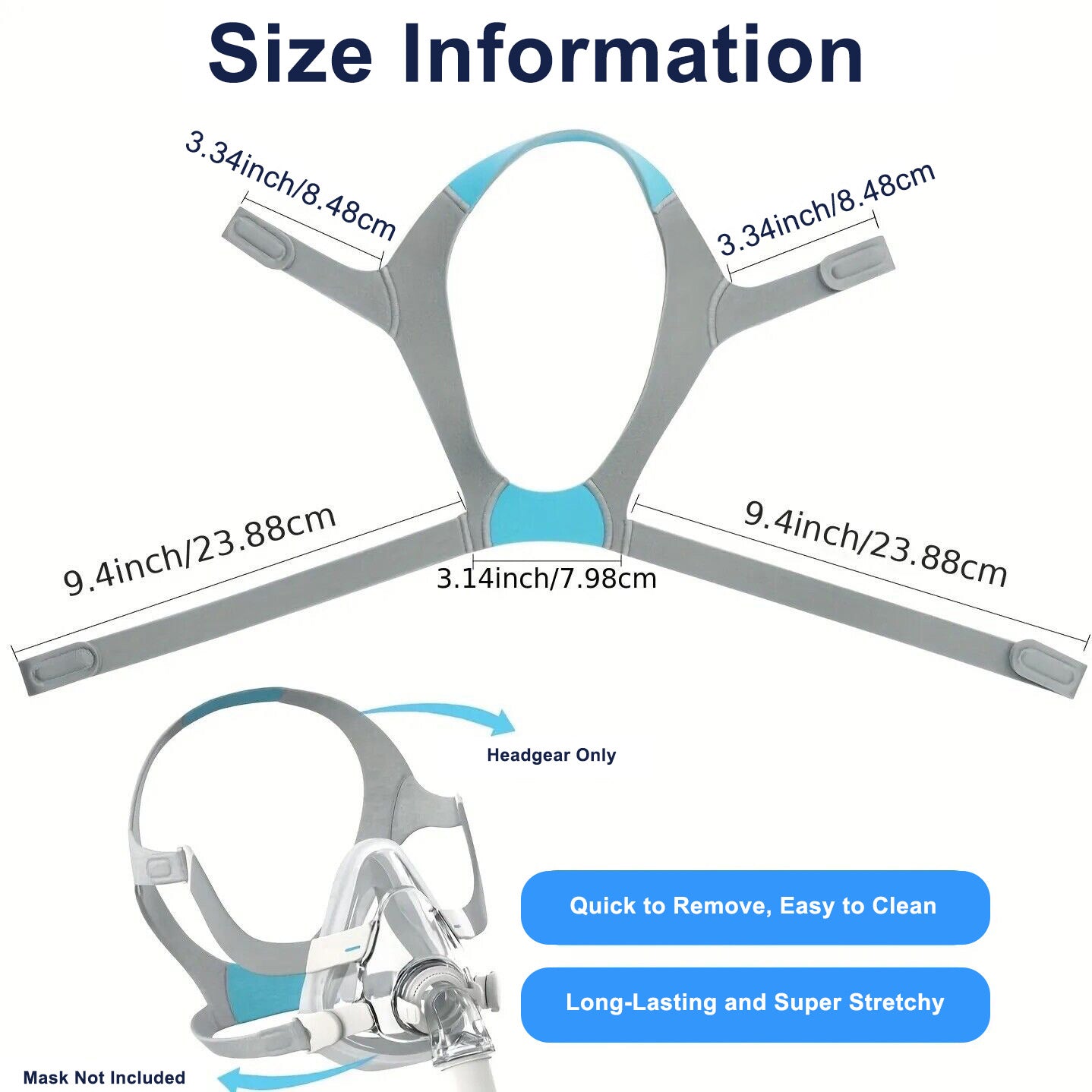 AirFit F20 replacement headgear adjustable strap without magnetic clips