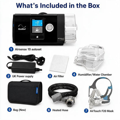 ResMed AirSense 10 Auto CPAP Machine with Heated Humidifier, ClimateLineAir Tube & AirTouch F20 Full Face Mask